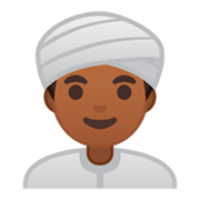 👳🏾‍♂️ Emoji Hombre Con Turbante: Tono De Piel Oscuro Medio en Google Android 9.0.