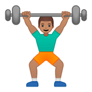 🏋🏽‍♂️ Emoji Hombre Levantando Pesas: Tono De Piel Medio en Google Android 9.0.