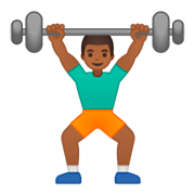🏋🏾‍♂️ Emoji Hombre Levantando Pesas: Tono De Piel Oscuro Medio en Google Android 9.0.