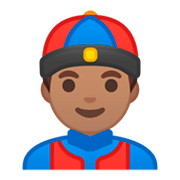 👲🏽 Emoji Mann mit chinesischem Hut: mittlere Hautfarbe Google Android 9.0.