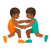 🤼🏾‍♂️ Emoji Hombres Luchando, Tono De Piel Oscuro Medio en Google Android 9.0.