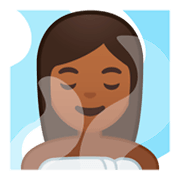 🧖🏾 Emoji Person in Dampfsauna: mitteldunkle Hautfarbe Google Android 9.0.