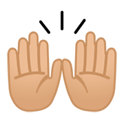 🙌🏼 Emoji zwei erhobene Handflächen: mittelhelle Hautfarbe Google Android 9.0.