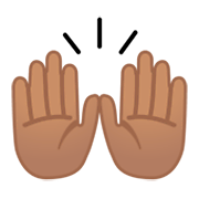 🙌🏽 Emoji zwei erhobene Handflächen: mittlere Hautfarbe Google Android 9.0.