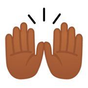 🙌🏾 Emoji Mãos Para Cima: Pele Morena Escura na Google Android 9.0.