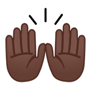 🙌🏿 Emoji zwei erhobene Handflächen: dunkle Hautfarbe Google Android 9.0.
