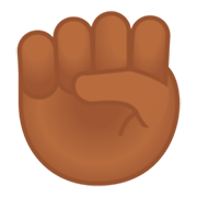✊🏾 Emoji Puño En Alto: Tono De Piel Oscuro Medio en Google Android 9.0.