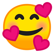 Emoji 🥰 Faccina Con Cuoricini su Google Android 9.0.