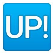 🆙 Emoji Schriftzug „UP!“ im blauen Quadrat Google Android 9.0.