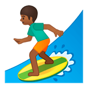 🏄🏾 Emoji Persona Haciendo Surf: Tono De Piel Oscuro Medio en Google Android 9.0.