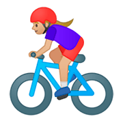 🚴🏼‍♀️ Emoji Mujer En Bicicleta: Tono De Piel Claro Medio en Google Android 9.0.