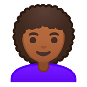 👩🏾‍🦱 Emoji Mujer: Tono De Piel Oscuro Medio Y Pelo Rizado en Google Android 9.0.