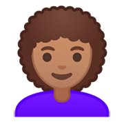 👩🏽‍🦱 Emoji Frau: mittlere Hautfarbe, lockiges Haar Google Android 9.0.