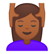 💆🏾‍♀️ Emoji Frau, die eine Kopfmassage bekommt: mitteldunkle Hautfarbe Google Android 9.0.