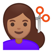 Emoji 💇🏽‍♀️ Taglio Di Capelli Per Donna: Carnagione Olivastra su Google Android 9.0.