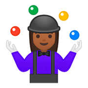 🤹🏾‍♀️ Emoji Mulher Malabarista: Pele Morena Escura na Google Android 9.0.