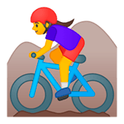 🚵‍♀️ Emoji Mulher Fazendo Mountain Bike na Google Android 9.0.