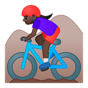 🚵🏿‍♀️ Emoji Mountainbikerin: dunkle Hautfarbe Google Android 9.0.