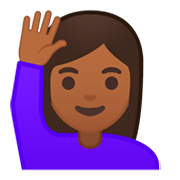 🙋🏾‍♀️ Emoji Frau mit erhobenem Arm: mitteldunkle Hautfarbe Google Android 9.0.