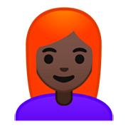 👩🏿‍🦰 Emoji Frau: dunkle Hautfarbe, rotes Haar Google Android 9.0.