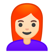 👩🏻‍🦰 Emoji Frau: helle Hautfarbe, rotes Haar Google Android 9.0.