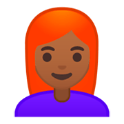 Émoji 👩🏾‍🦰 Femme : Peau Mate Et Cheveux Roux sur Google Android 9.0.