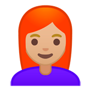 👩🏼‍🦰 Emoji Frau: mittelhelle Hautfarbe, rotes Haar Google Android 9.0.