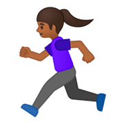 🏃🏾‍♀️ Emoji Mujer Corriendo: Tono De Piel Oscuro Medio en Google Android 9.0.