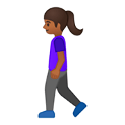🚶🏾‍♀️ Emoji Mulher Andando: Pele Morena Escura na Google Android 9.0.