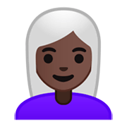 👩🏿‍🦳 Emoji Mujer: Tono De Piel Oscuro Y Pelo Blanco en Google Android 9.0.