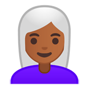 👩🏾‍🦳 Emoji Frau: mitteldunkle Hautfarbe, weißes Haar Google Android 9.0.