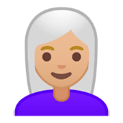 Émoji 👩🏼‍🦳 Femme : Peau Moyennement Claire Et Cheveux Blancs sur Google Android 9.0.