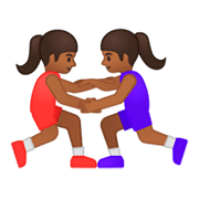 🤼🏾‍♀️ Emoji Mujeres Luchando, Tono De Piel Oscuro Medio en Google Android 9.0.