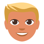 👱🏽‍♂️ Emoji Mann: mittlere Hautfarbe, blond JoyPixels 3.0.