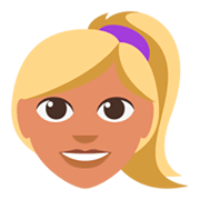 Émoji 👱🏽‍♀️ Femme Blonde : Peau Légèrement Mate sur JoyPixels 3.0.
