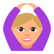 🙆🏼 Emoji Person mit Händen auf dem Kopf: mittelhelle Hautfarbe JoyPixels 3.0.