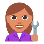 👩🏽‍🔧 Emoji Mecânica: Pele Morena na JoyPixels 3.0.