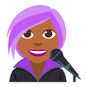 👩🏾‍🎤 Emoji Cantante Mujer: Tono De Piel Oscuro Medio en JoyPixels 3.0.