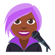 👩🏿‍🎤 Emoji Cantante Mujer: Tono De Piel Oscuro en JoyPixels 3.0.