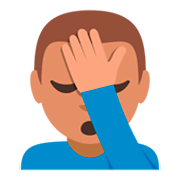 Emoji 🤦🏽‍♂️ Uomo Esasperato: Carnagione Olivastra su JoyPixels 3.0.