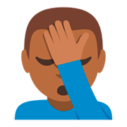🤦🏾‍♂️ Emoji sich an den Kopf fassender Mann: mitteldunkle Hautfarbe JoyPixels 3.0.