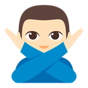 Emoji 🙅🏻‍♂️ Uomo Con Gesto Di Rifiuto: Carnagione Chiara su JoyPixels 3.0.