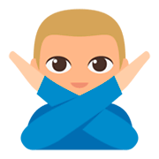🙅🏼‍♂️ Emoji Homem Fazendo Gesto De «não»: Pele Morena Clara na JoyPixels 3.0.