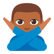 Emoji 🙅🏾‍♂️ Uomo Con Gesto Di Rifiuto: Carnagione Abbastanza Scura su JoyPixels 3.0.