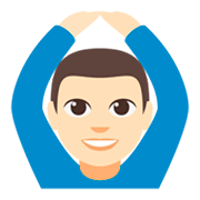 🙆🏻‍♂️ Emoji Mann mit Händen auf dem Kopf: helle Hautfarbe JoyPixels 3.0.