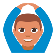 🙆🏽‍♂️ Emoji Mann mit Händen auf dem Kopf: mittlere Hautfarbe JoyPixels 3.0.