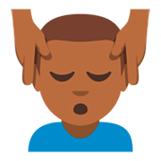 💆🏾‍♂️ Emoji Mann, der eine Kopfmassage bekommt: mitteldunkle Hautfarbe JoyPixels 3.0.