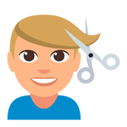 💇🏼‍♂️ Emoji Mann beim Haareschneiden: mittelhelle Hautfarbe JoyPixels 3.0.