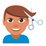 💇🏽‍♂️ Emoji Mann beim Haareschneiden: mittlere Hautfarbe JoyPixels 3.0.