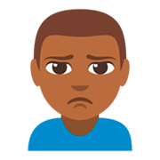 🙎🏾‍♂️ Emoji Hombre Haciendo Pucheros: Tono De Piel Oscuro Medio en JoyPixels 3.0.